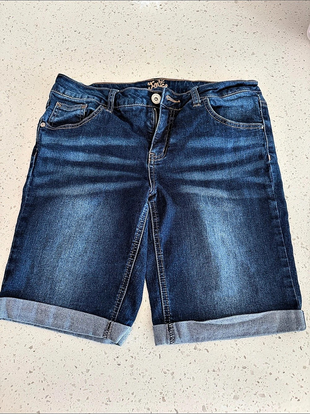 Justice Denim Cuffed Jean Shorts in Blue girl size 16